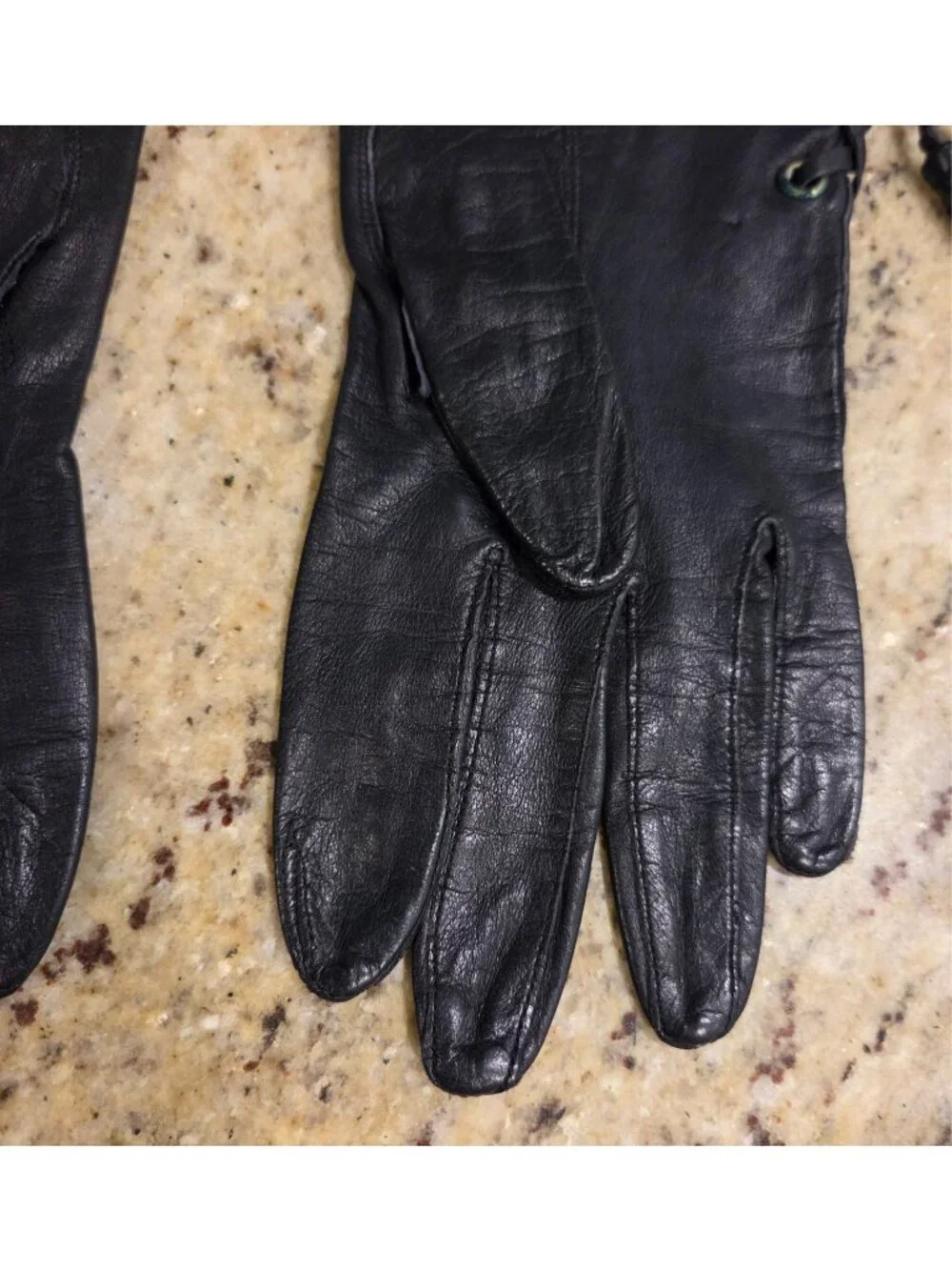 Vintage Womens Size S/M 6.5 Black Leather Gloves Tassle Lace Grommet Biker